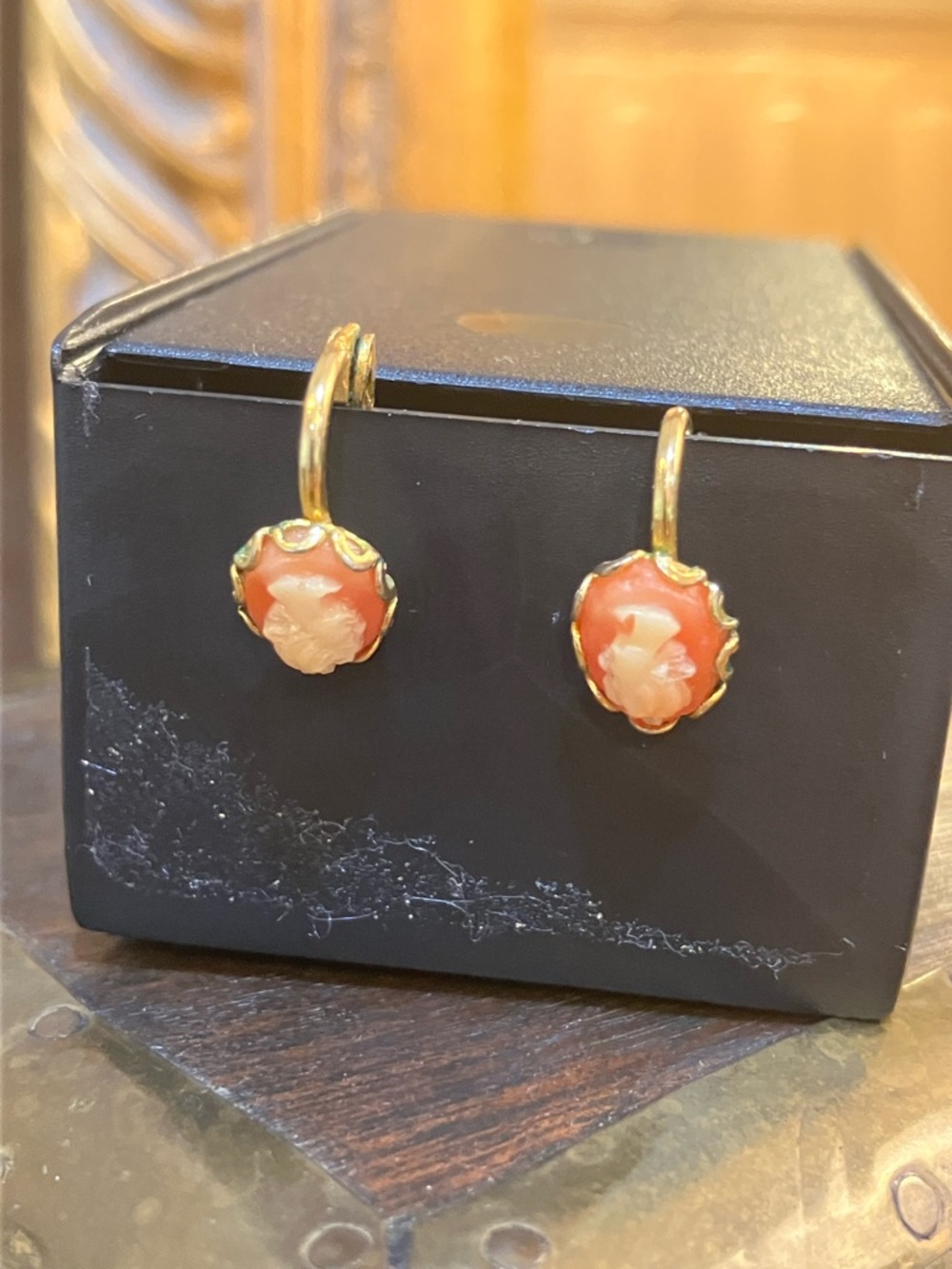 Gold-Tone Coral Cameo Drop Earrings